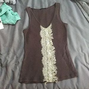 v-neck tank top embroidered with beads & gold